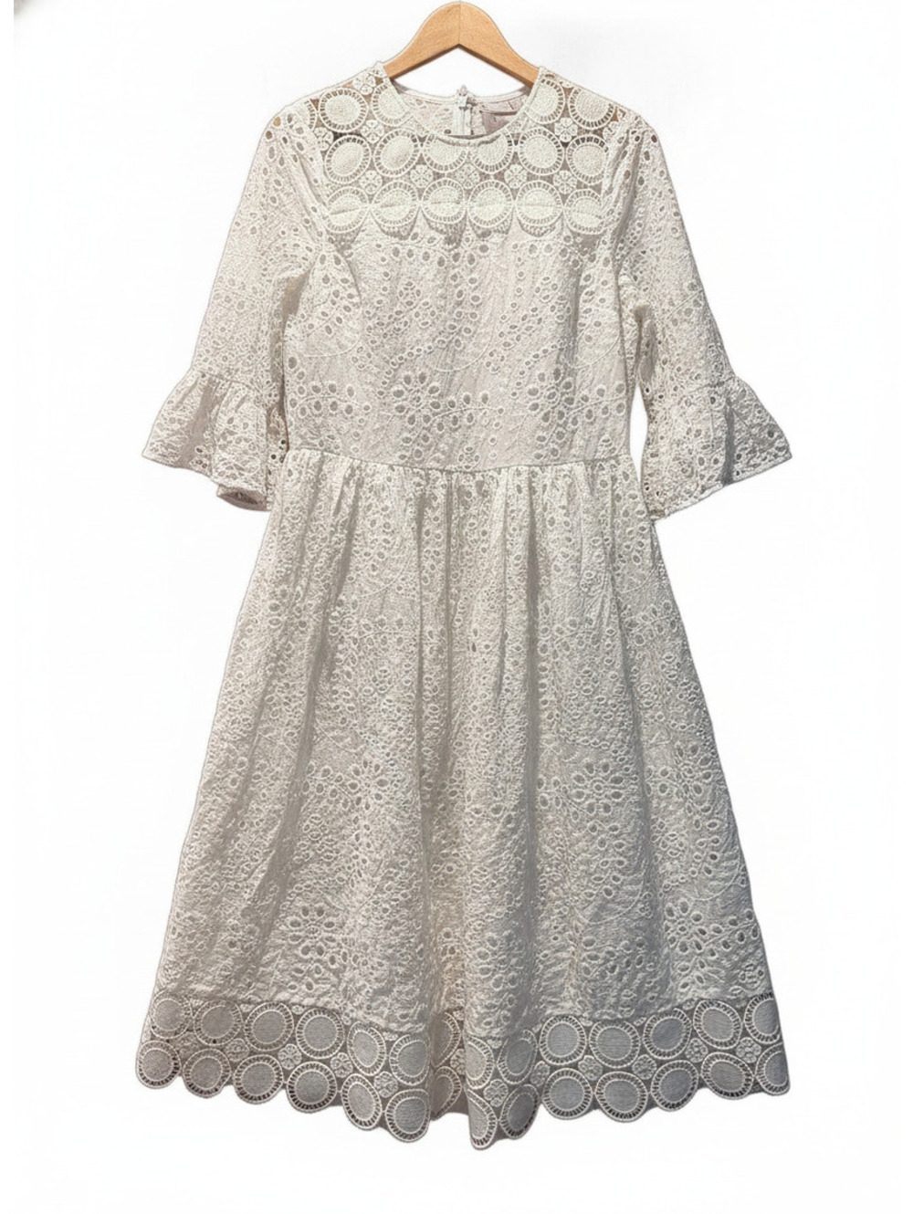 ASOS White Eyelet Lace Midi Dress 6 Cottage Coquette Girly Feminine Modest